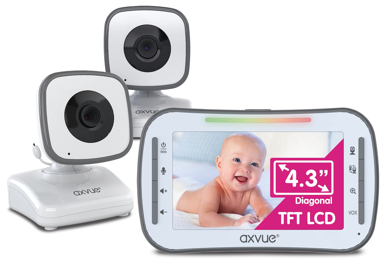Axvue Axvue Video Baby Monitor with 4.3 Inch Screen and 2 Cameras 1000ft Range 12 Hour Battery Life Night Vision and Two Way Talk - View 7 of 7