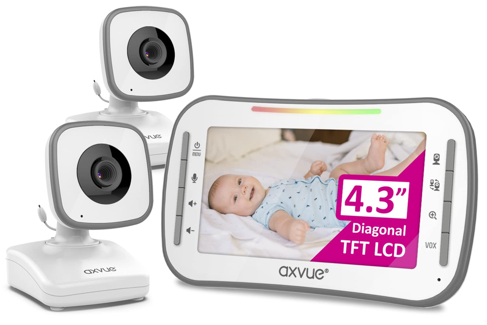 Axvue Axvue Video Baby Monitor with 4.3 Inch Screen and 2 Cameras 1000ft Range 12 Hour Battery Life Night Vision and Two Way Talk