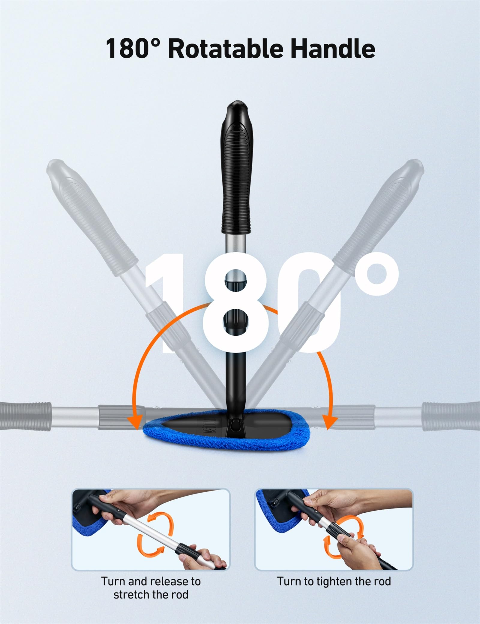 AstroAI AstroAI Windshield Cleaning Tool 2 Pack with Extendable Handle and 8 Reusable Microfiber Pads for Car Window Cleaning - View 3 of 7