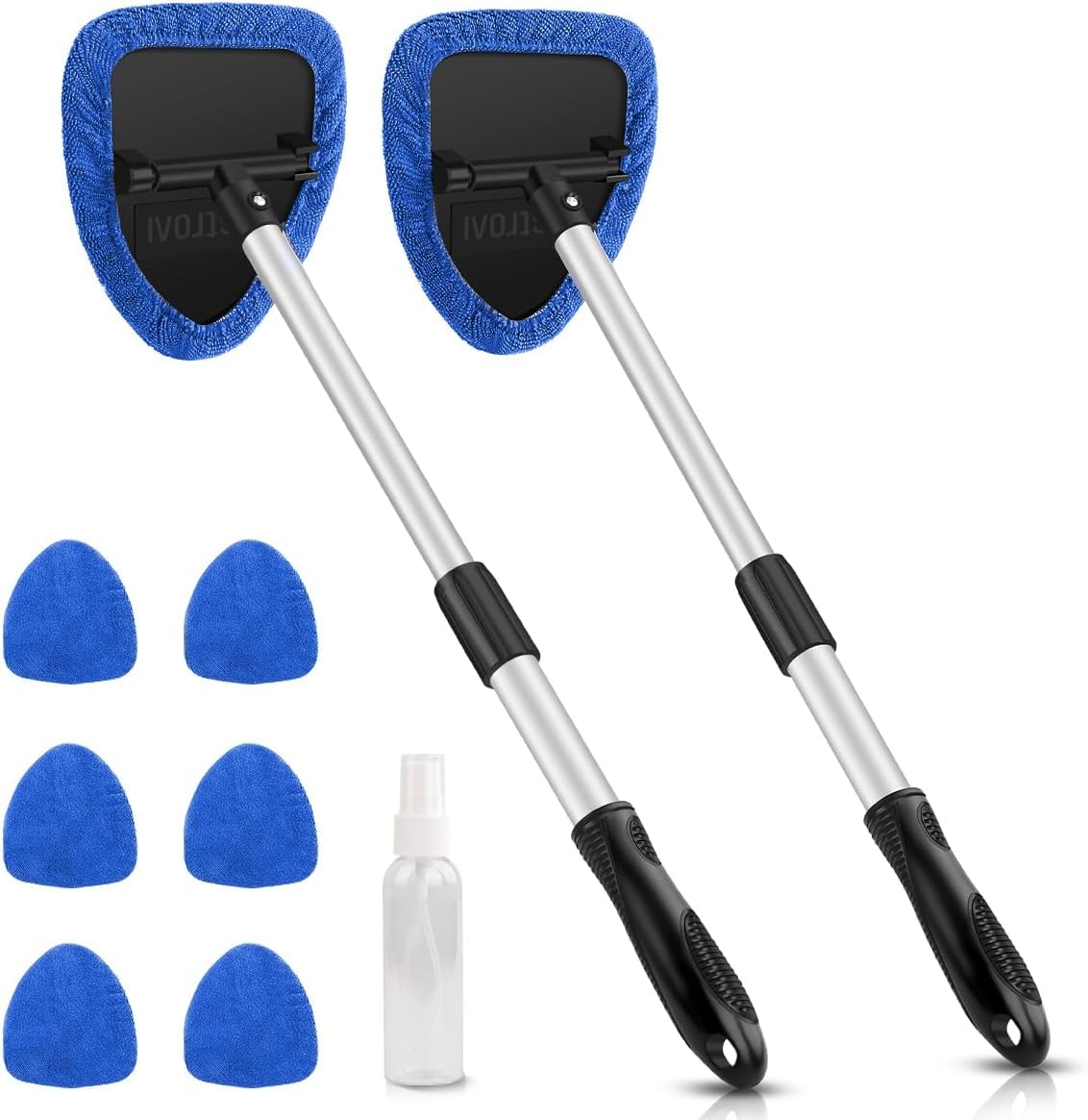 AstroAI Windshield Cleaning Tool 2 Pack with Extendable Handle and 8 Reusable Microfiber Pads for Car Window Cleaning