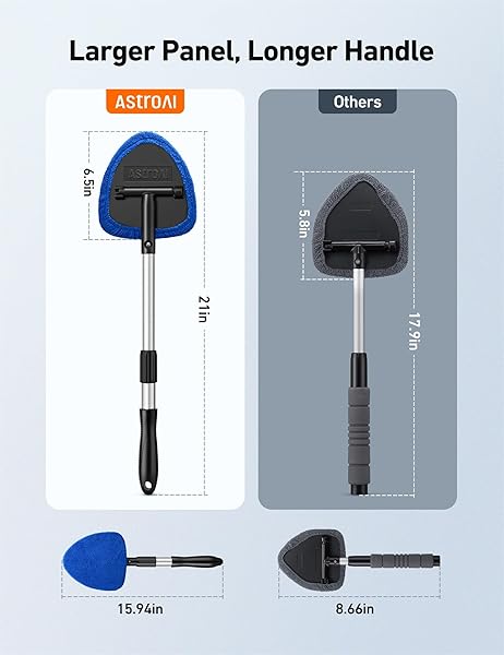 AstroAI AstroAI Windshield Cleaner Tool Car Interior Detailing Kit with Extendable Handle and Reusable Microfiber Pads for Auto Glass Wiping - View 3 of 9