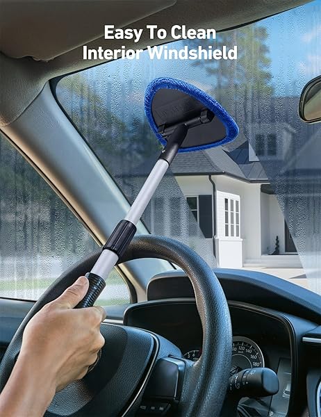 AstroAI AstroAI Windshield Cleaner Tool Car Interior Detailing Kit with Extendable Handle and Reusable Microfiber Pads for Auto Glass Wiping - View 6 of 9