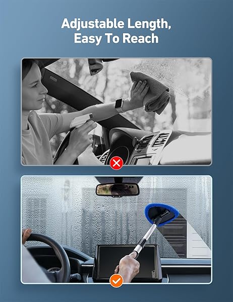 AstroAI AstroAI Windshield Cleaner Tool Car Interior Detailing Kit with Extendable Handle and Reusable Microfiber Pads for Auto Glass Wiping - View 7 of 9