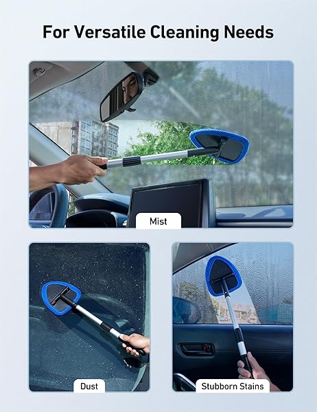 AstroAI AstroAI Windshield Cleaner Tool Car Interior Detailing Kit with Extendable Handle and Reusable Microfiber Pads for Auto Glass Wiping - View 8 of 9