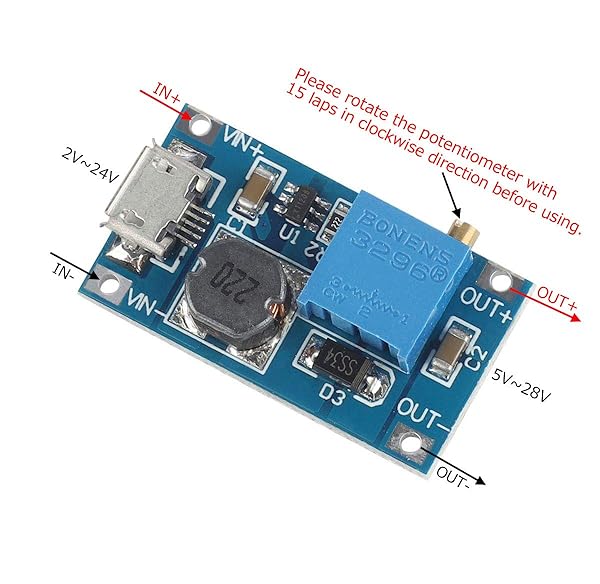 VKLSVAN VKLSVAN 10PCS DC-DC Boost Converter Adjustable Step Up Power Supply Module 2V-24V to 5V-28V with Micro USB - View 3 of 6