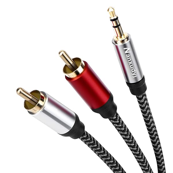 Nanxudyj Nanxudyj 3.5mm to 2RCA Audio Cable 5ft Nylon Braided for Stereo Receiver Smartphone Tablet HDTV MP3 Player and More