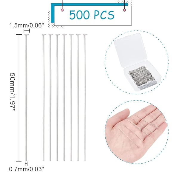 UNICRAFTALE UNICRAFTALE 500pcs Stainless Steel Head Pins 50mm Flat Head Pins for Jewelry Making DIY Craft with Container - View 5 of 9