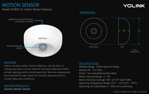 YoLink YoLink Smart Motion Sensor 1/4 Mile Long Range Wireless Detector Compatible with Alexa IFTTT Indoor Movement Alerts Hub Included - View 4 of 11