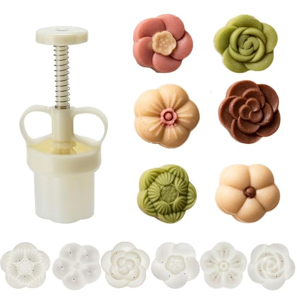 Brandless Ylskmu Cookie Stamp Set 6pcs Adjustable Thickness Moon Cake Mold for Mid Autumn Festival DIY Pastry Decoration Tool