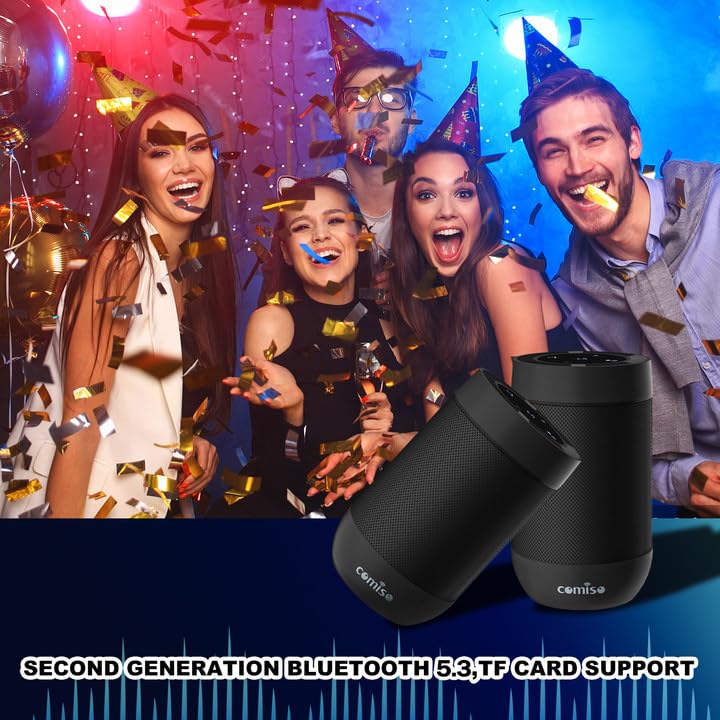 comiso Comiso Bluetooth Speaker Wireless 53 TWS Stereo Pairing Built in Mic 360 HD Sound IP65 Waterproof for Home Party Outdoor Beach Gift Black - View 2 of 8