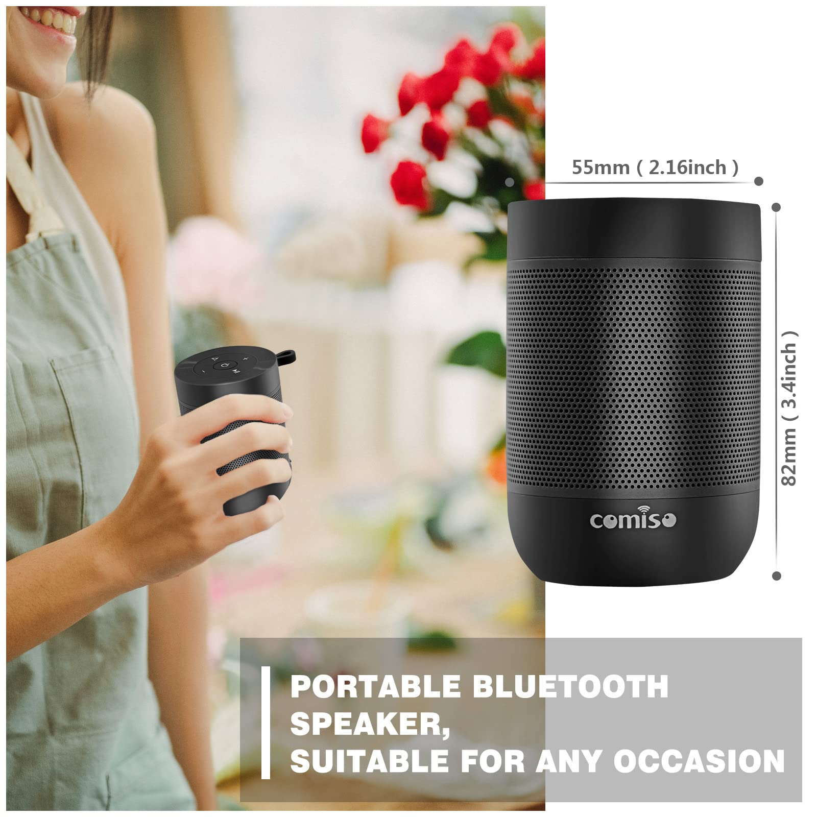 comiso Comiso Bluetooth Speaker Wireless 53 TWS Stereo Pairing Built in Mic 360 HD Sound IP65 Waterproof for Home Party Outdoor Beach Gift Black - View 8 of 8