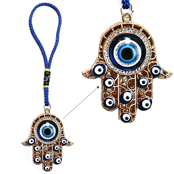 LUCKBOOSTIUM LUCKBOOSTIUM Hamsa Hand Amulet Pendant - Evil Eye Car Hanging Ornament & Charms with Rhinestones