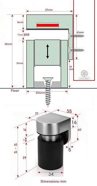 Viborg VIBORG Deluxe Solid Stainless Steel Magnetic Pop Up Doorstop Floor Mount RS-39A for Powerful Door Catch and Stopper - View 10 of 10
