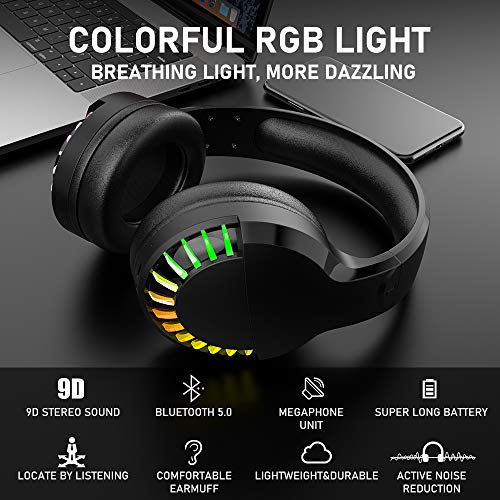 ZIYOU LANG Wireless Bluetooth Headphone Noise Cancellation HiFi Stereo Sound Deep Bass RGB Backlight Rechargeable Over Ear Headset for PC Mac Gaming - View 3 of 10