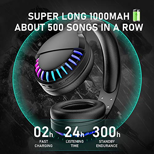 ZIYOU LANG Wireless Bluetooth Headphone Noise Cancellation HiFi Stereo Sound Deep Bass RGB Backlight Rechargeable Over Ear Headset for PC Mac Gaming - View 6 of 10
