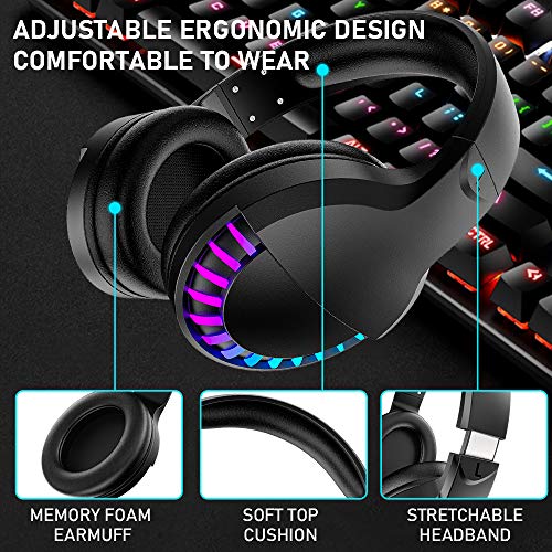 ZIYOU LANG Wireless Bluetooth Headphone Noise Cancellation HiFi Stereo Sound Deep Bass RGB Backlight Rechargeable Over Ear Headset for PC Mac Gaming - View 8 of 10