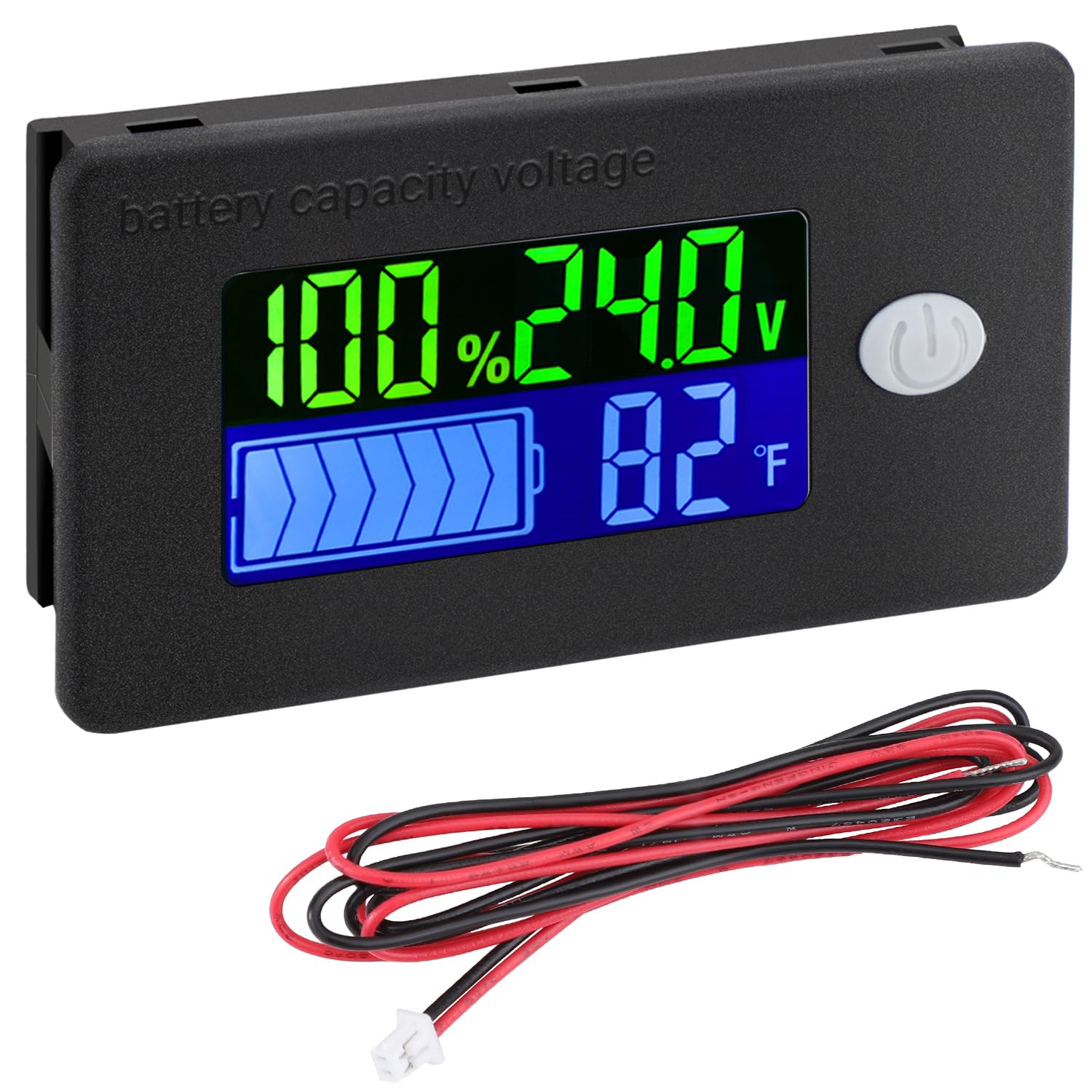DROK Volt Temp Meter 10-100V 24V Voltage Battery Capacity Monitor for Car and Marine with Fahrenheit Temperature Indicator