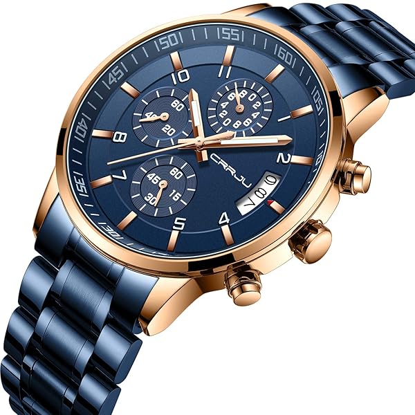 CRRJU CRRJU Men's Fashion Business Quartz Watch Blue Stainless Steel Waterproof Chronograph Auto Date Wrist Watch for Men - View 3 of 6