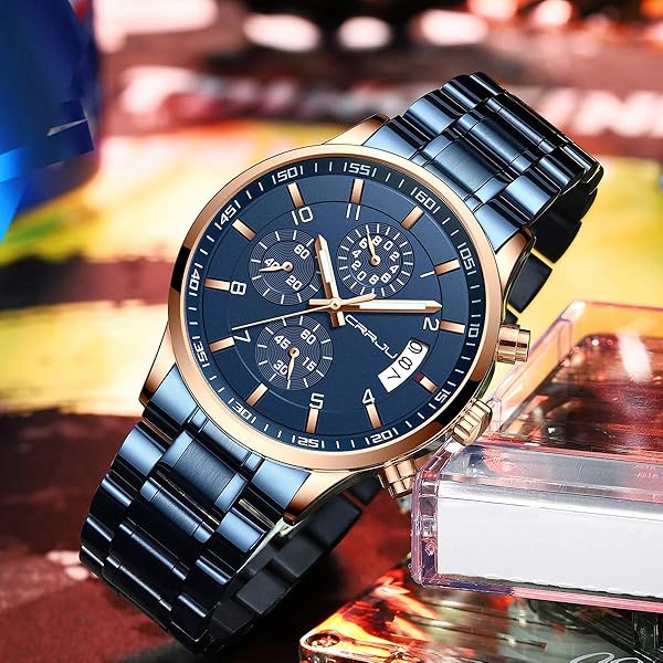 CRRJU CRRJU Men's Fashion Business Quartz Watch Blue Stainless Steel Waterproof Chronograph Auto Date Wrist Watch for Men - View 4 of 6