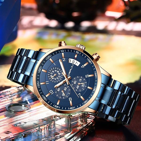 CRRJU CRRJU Men's Fashion Business Quartz Watch Blue Stainless Steel Waterproof Chronograph Auto Date Wrist Watch for Men - View 5 of 6