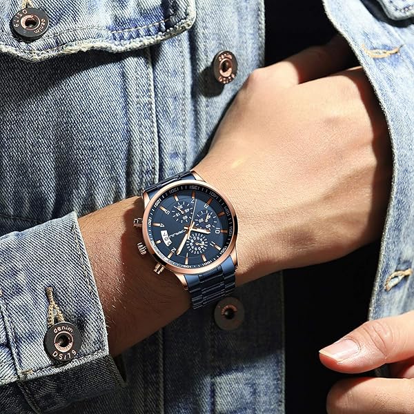 CRRJU CRRJU Men's Fashion Business Quartz Watch Blue Stainless Steel Waterproof Chronograph Auto Date Wrist Watch for Men - View 6 of 6