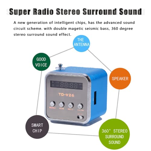 ASHATA Eboxer Portable Mini Speaker Music Player FM Radio Stereo Speaker Compact Design Ideal for Room Bike Car Phone Tablet Computer Blue - View 2 of 9