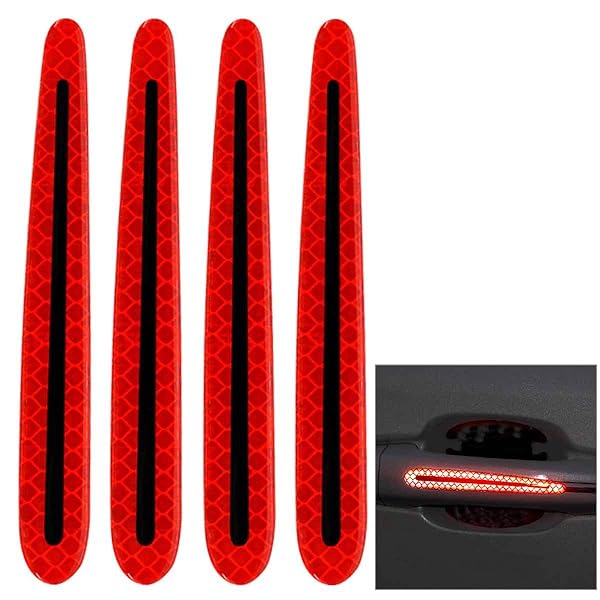 ZYTC 4pcs 3D Super Reflective Carbon Fiber Strips for Car Side Door Edge Bumper Anti-Scratch Protection Universal Trim Stickers Red