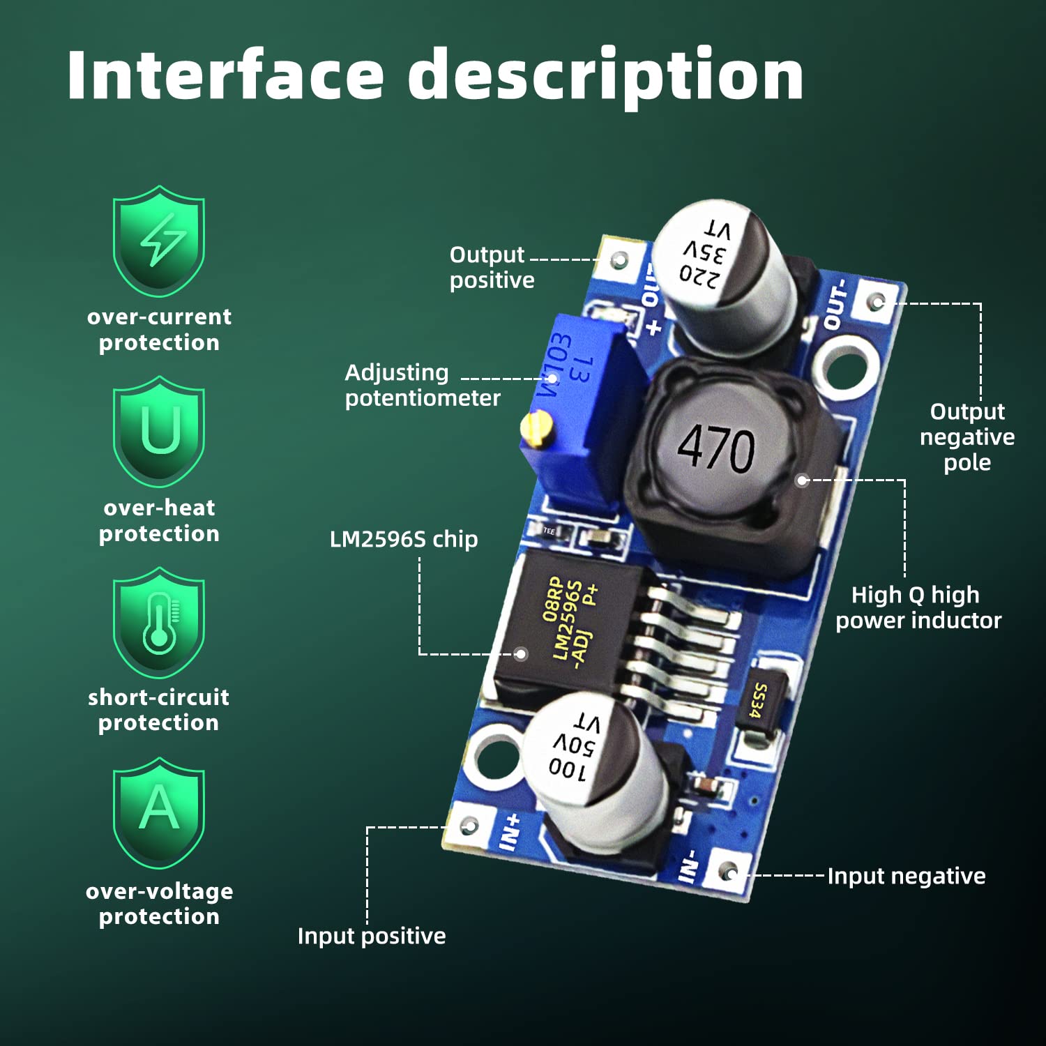 DaFuRui Dafurui 10 Pack LM2596 Adjustable Buck Converter 3.0-40V to 1.5-35V Power Supply Step Down Voltage Regulator Module - View 3 of 9