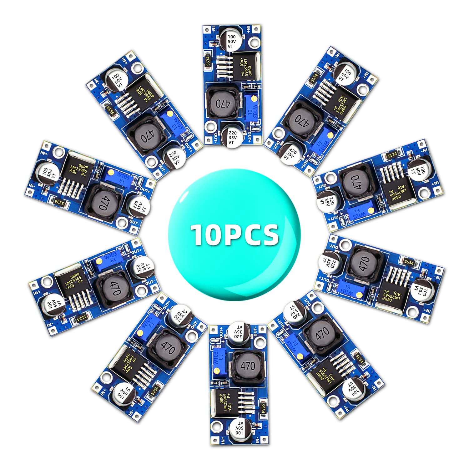 DaFuRui Dafurui 10 Pack LM2596 Adjustable Buck Converter 3.0-40V to 1.5-35V Power Supply Step Down Voltage Regulator Module - View 7 of 9