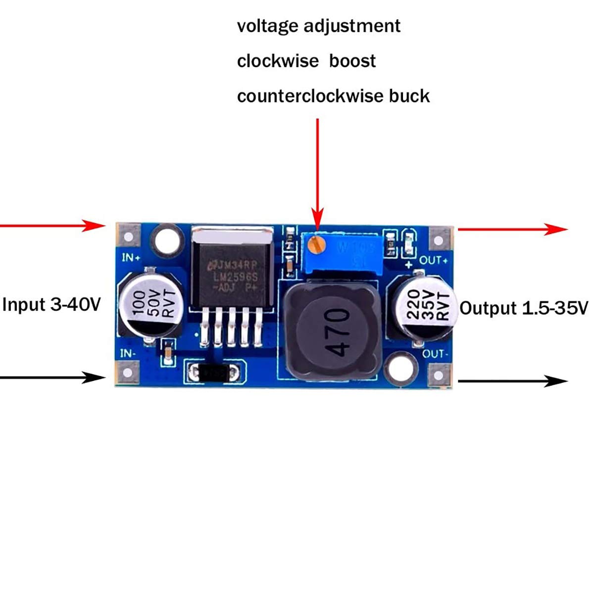 DaFuRui Dafurui 10 Pack LM2596 Adjustable Buck Converter 3.0-40V to 1.5-35V Power Supply Step Down Voltage Regulator Module - View 9 of 9
