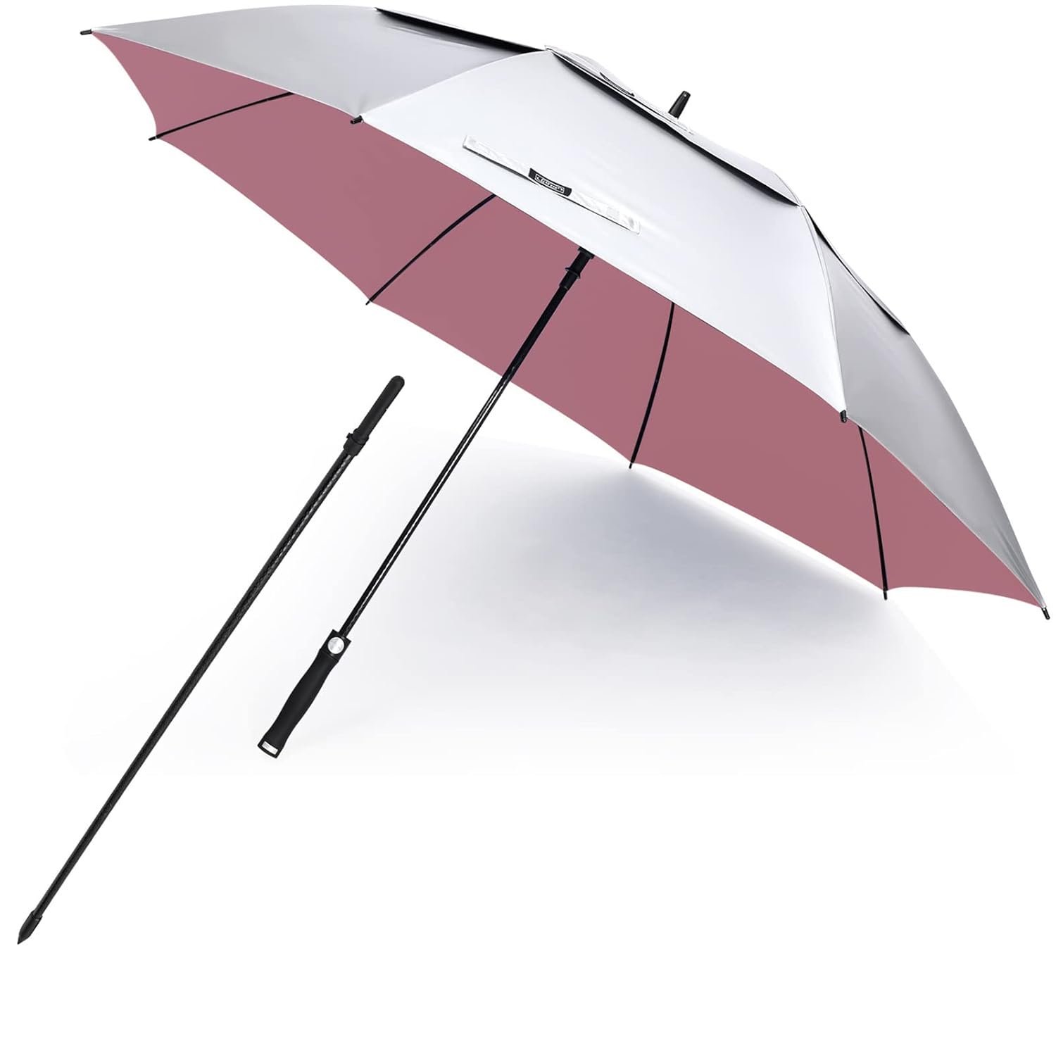 G4Free 68 Inch Vented UV Golf Beach Umbrella Auto Open Windproof Sun Shade Silver Pink