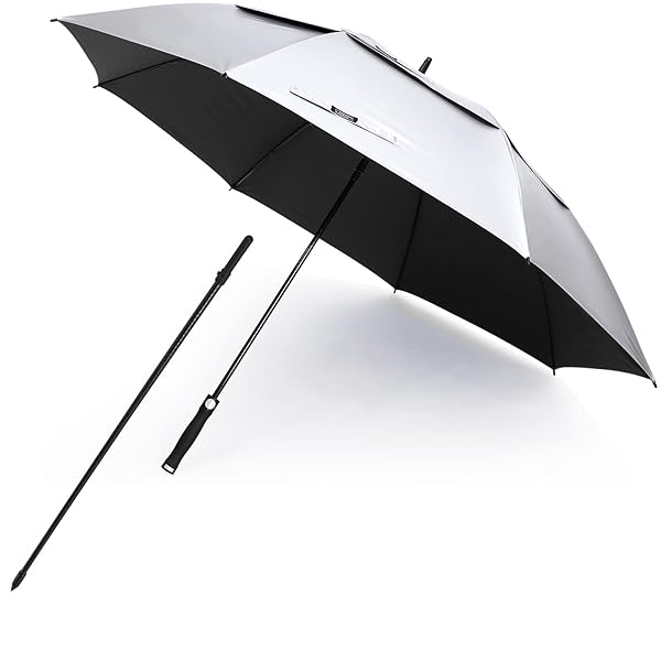 G4Free 68 Inch Vented UV Golf Beach Umbrella Auto Open Windproof Sun Shade Silver Black