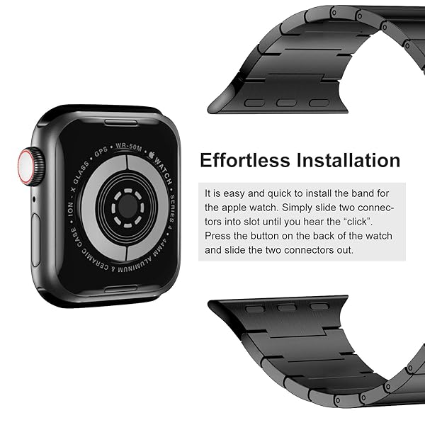 Fitlink Fitlink Stainless Steel Metal Watch Band for Apple Watch 42mm 44mm Compatible with Series 6 SE 5 4 3 2 1 in Black - View 4 of 8
