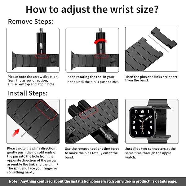 Fitlink Fitlink Stainless Steel Metal Watch Band for Apple Watch 42mm 44mm Compatible with Series 6 SE 5 4 3 2 1 in Black - View 8 of 8