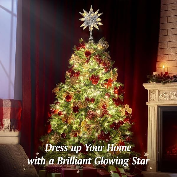 Lewondr Lewondr Christmas Star Tree Topper 3D Geometric LED Light Beads Holiday Decor with Timer Function Silver Treetop for Home Xmas Tradition - View 3 of 10