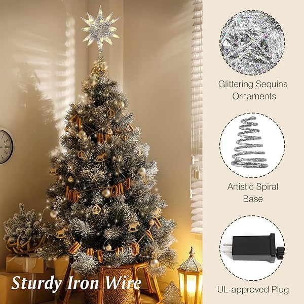 Lewondr Lewondr Christmas Star Tree Topper 3D Geometric LED Light Beads Holiday Decor with Timer Function Silver Treetop for Home Xmas Tradition - View 4 of 10
