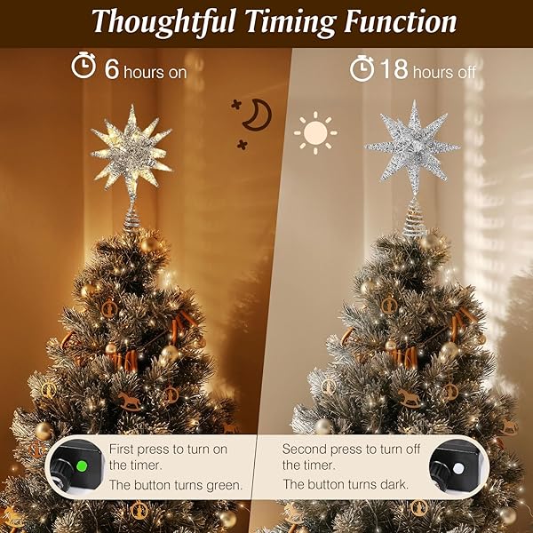 Lewondr Lewondr Christmas Star Tree Topper 3D Geometric LED Light Beads Holiday Decor with Timer Function Silver Treetop for Home Xmas Tradition - View 5 of 10