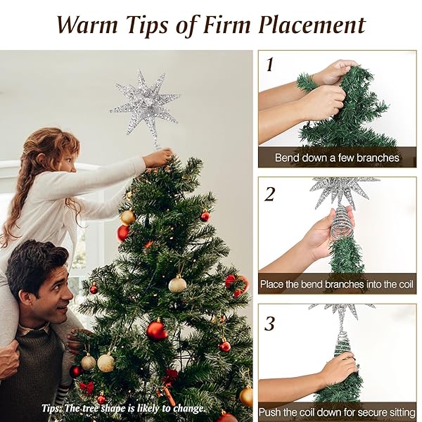 Lewondr Lewondr Christmas Star Tree Topper 3D Geometric LED Light Beads Holiday Decor with Timer Function Silver Treetop for Home Xmas Tradition - View 6 of 10