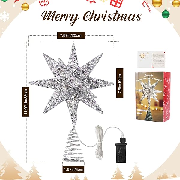 Lewondr Lewondr Christmas Star Tree Topper 3D Geometric LED Light Beads Holiday Decor with Timer Function Silver Treetop for Home Xmas Tradition - View 7 of 10