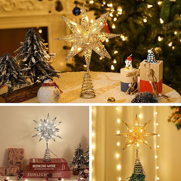 Lewondr Lewondr Christmas Star Tree Topper 3D Geometric LED Light Beads Holiday Decor with Timer Function Silver Treetop for Home Xmas Tradition - View 9 of 10