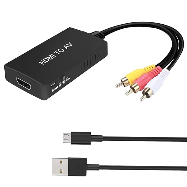 TaiHuai HDMI to RCA Converter - AV 3RCA Adapter for TV Stick, Roku, Android TV, DVD - Supports PAL/NTSC