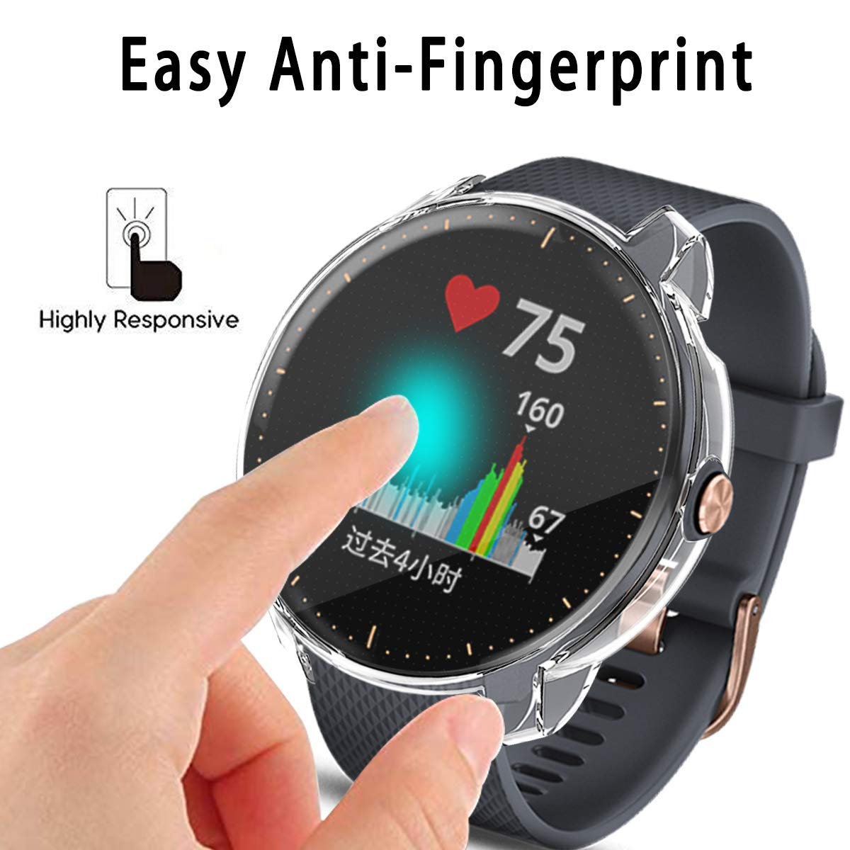 Garmin Vivoactive 3 Music Waterproof Protective Case Soft TPU Screen Protector Cover Scratch-Proof Bumper Shell Rose Gold - View 4 of 8