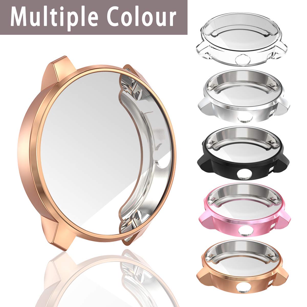 Garmin Vivoactive 3 Music Waterproof Protective Case Soft TPU Screen Protector Cover Scratch-Proof Bumper Shell Rose Gold - View 8 of 8