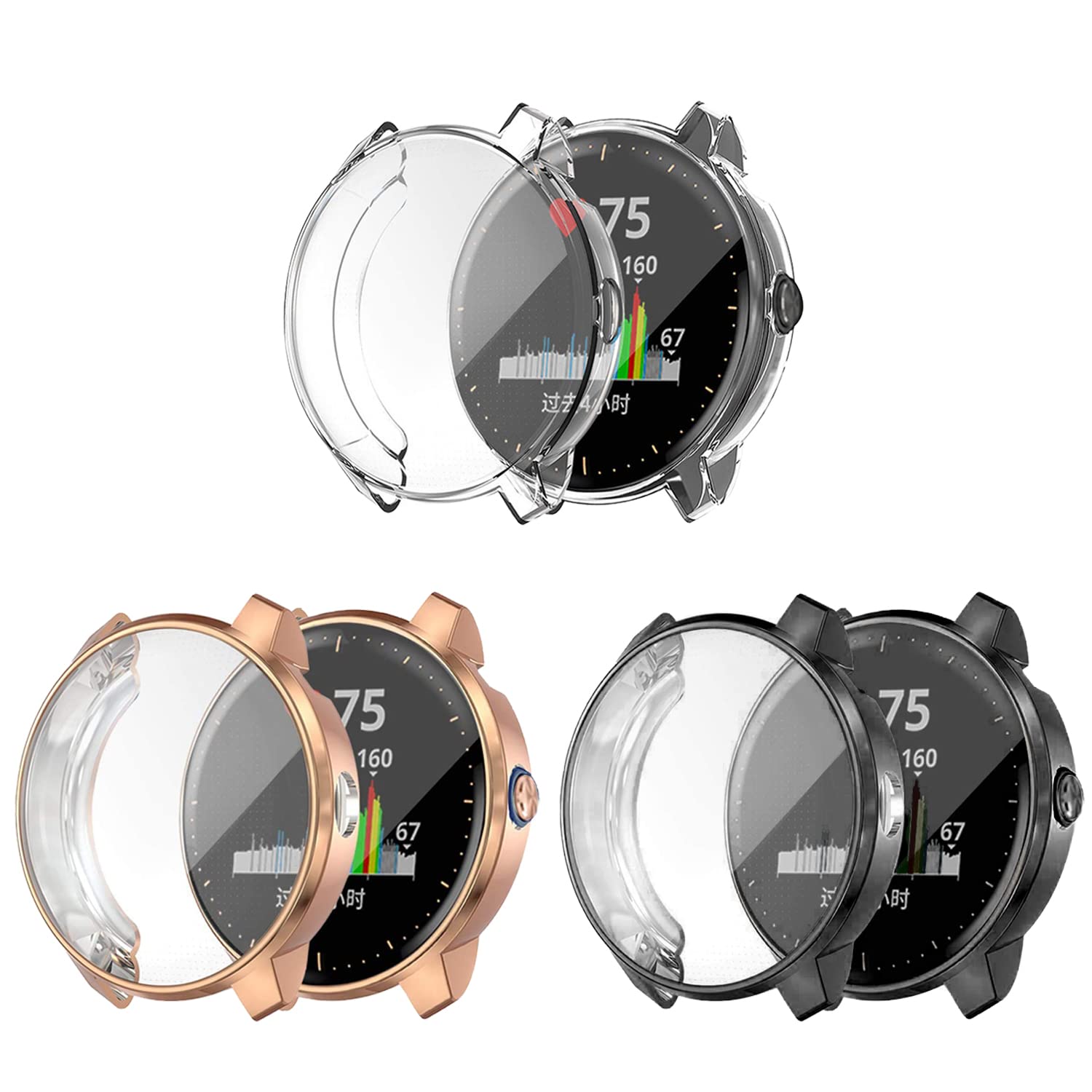 Garmin Vivoactive 3 Music Waterproof Protective Case Soft TPU Screen Protector Cover Scratch-Proof Bumper Shell Rose Gold