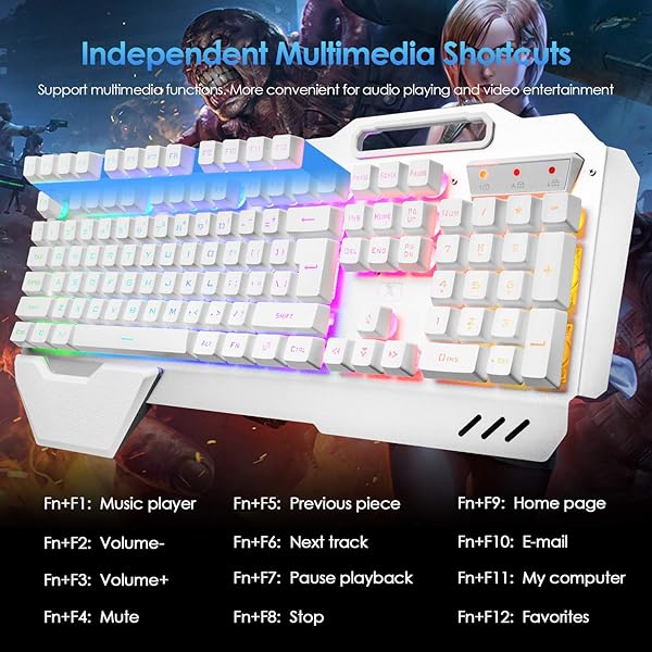 LexonElec Wireless Gaming Keyboard and Mouse RGB Backlit Rechargeable with 5000mAh Battery Metal Panel Removable Hand Rest Mechanical Feel for PC Gamers - View 4 of 7