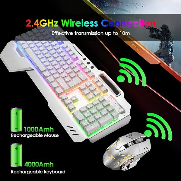 LexonElec Wireless Gaming Keyboard and Mouse RGB Backlit Rechargeable with 5000mAh Battery Metal Panel Removable Hand Rest Mechanical Feel for PC Gamers - View 5 of 7