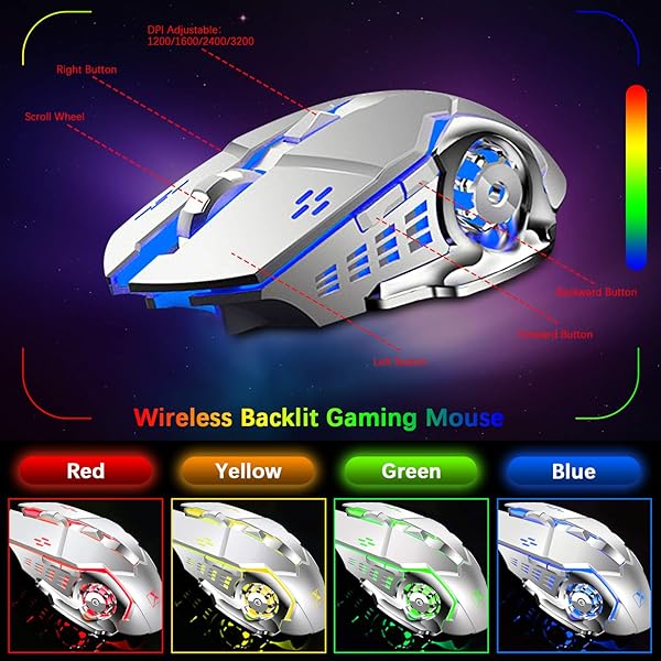 LexonElec Wireless Gaming Keyboard and Mouse RGB Backlit Rechargeable with 5000mAh Battery Metal Panel Removable Hand Rest Mechanical Feel for PC Gamers - View 6 of 7