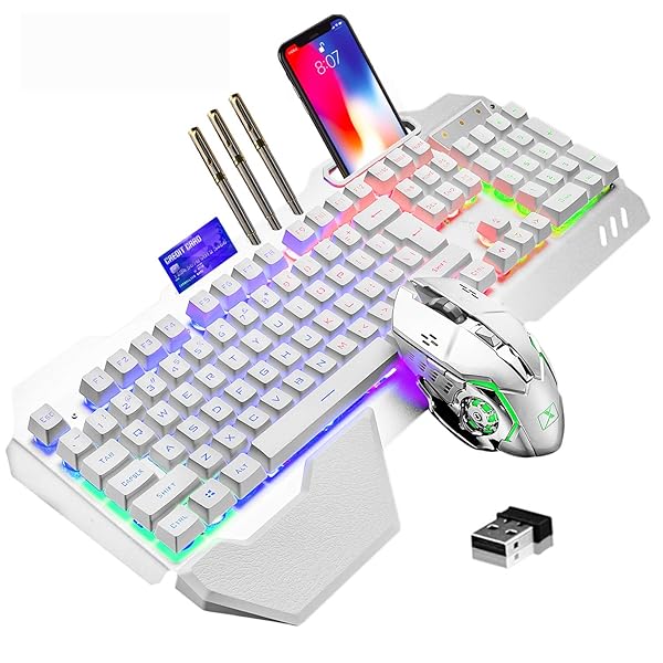 LexonElec Wireless Gaming Keyboard and Mouse RGB Backlit Rechargeable with 5000mAh Battery Metal Panel Removable Hand Rest Mechanical Feel for PC Gamers