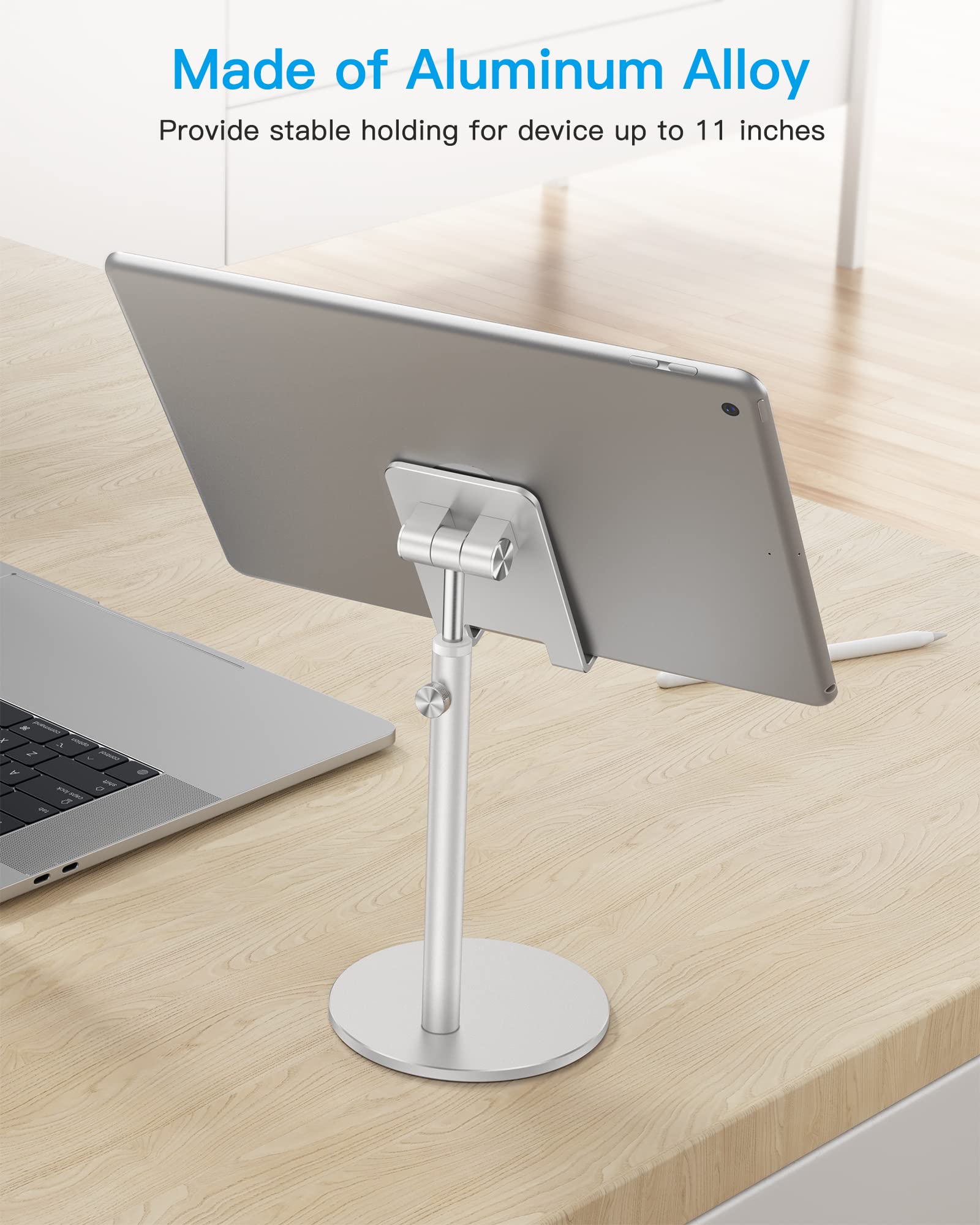 OMOTON OMOTON Adjustable Aluminum Phone Stand for Desk Compatible with iPhone 16 Pro Max Plus and Tablets 4-11 inches Silver - View 6 of 9