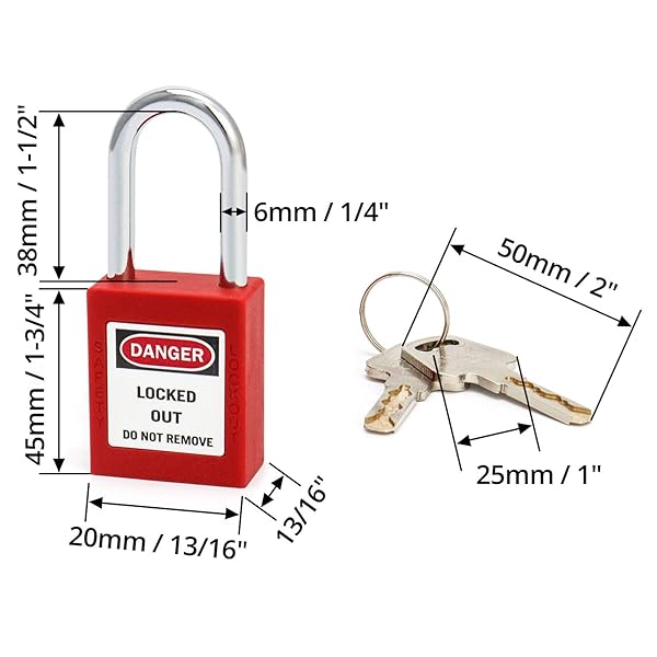 QWORK QWORK Red Lockout Tagout Safety Padlock Set with 2 Padlocks and 4 Keys for Enhanced Workplace Safety - View 2 of 5